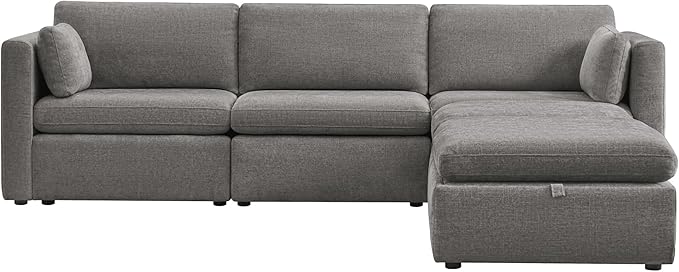 CHITA Oversized Modular Cloud Sectional Fabric Sofa Set, FSC Certified U Shaped Couch Reversible Chaise Modular Sectional Couch, 112 inch Width,5 Seat Modular Sofa Includes 2 Storage Ottomans, Grey