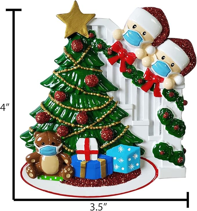 3D Personalized Our First Christmas Ornament 2025 | Peeking Over Staircase Couple Ornaments in Mask Couples Ornament 2025 Family of 2 Unique for a Couple Ornaments Couples Gifts