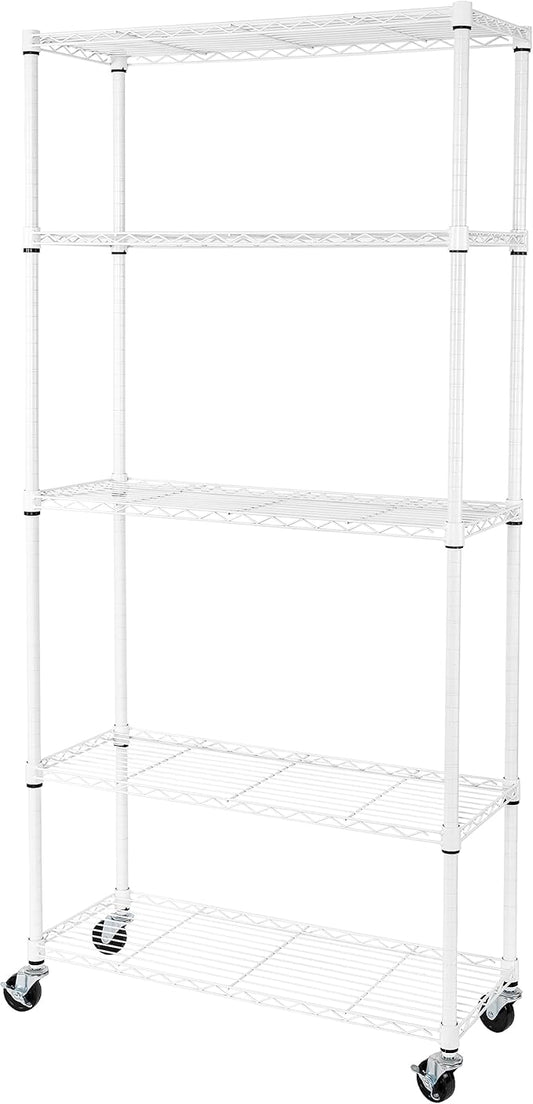 Seville Classics UltraDurable Heavy Duty NSF Solid Steel Wire Rack Storage Unit, Organizer for Garage, Warehouse, Office, Restaurant, Classroom, Kitchen, White, 5-Tier Shelving, 36" W x 14" D
