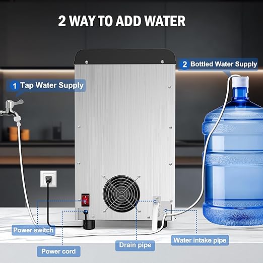 Nugget Ice Maker Countertop, 50LBS/Day with 5LBS Storage Bin, Water Dispenser Countertop Ice Maker Machine Stainless Steel, Soft Chewable Pellet Ice Machine for Home Bar Kitchen Office, Self-Cleaning