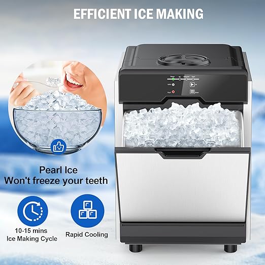 Nugget Ice Maker Countertop, 40 LBS/Day with 10 LBS Storage Bin, Freestanding/Countertop Ice Maker Machine Stainless Steel, Soft Chewable Pellet Ice Machine for Home Bar Kitchen Office, Self-Cleaning