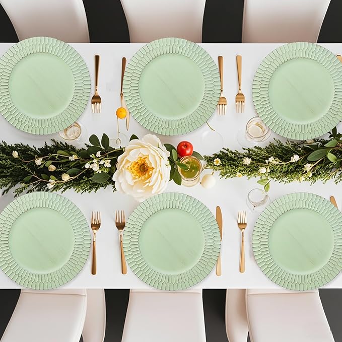 Green Charger Plates Set of 12, 13" Plastic Chargers for Dinner Plates, Thanksgiving, Christmas Party Banquet Serveware Supplies