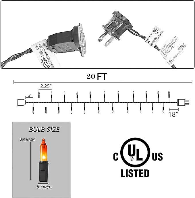 TW SHINE Orange Halloween Lights, 2 Pack 20FT 100 Count Incandescent Mini String Lights, Waterproof Halloween Decorations for Outdoor Indoor Patio Home Party Garden Yard Decor