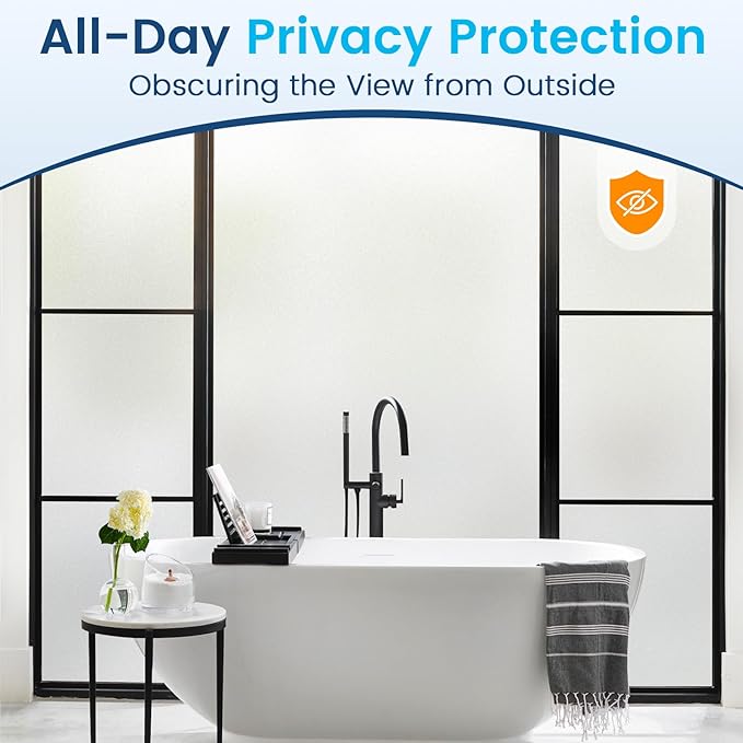 DOWELL Window Privacy Film, Frosted Glass Window Film, Static Cling Non-Adhesive Glass Clings, Sun Blocking Opaque Door Coverings, Reusable Door Sticker for Bathroom Home Office, White, 23.6" x 118"