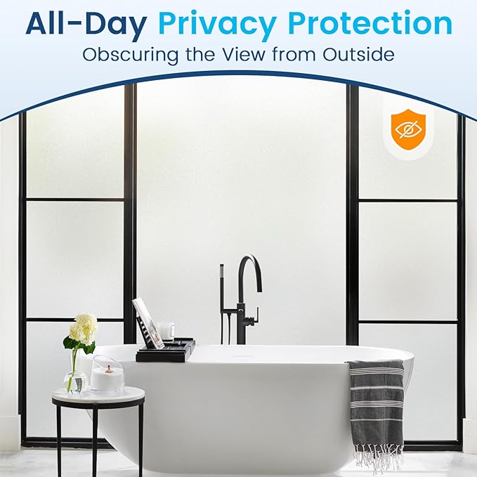 DOWELL Window Privacy Film, Frosted Glass Window Film, Static Cling Non-Adhesive Glass Clings, Sun Blocking Opaque Door Coverings, Reusable Door Sticker for Bathroom Home Office, White, 17.5" x 157.5"