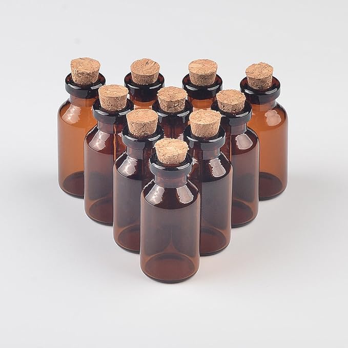 18x40x7mm 5ml Mini Brown Glass Jars with Cork Empty Tiny Glass Jars Gift 5ml Glass Bottles Vials 12units (12, 5ML)