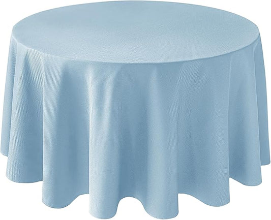 Biscaynebay Textured Fabric Round Tablecloths 90", Light Blue Water Resistant Washable Table Cloths Circle Folding Table Covers Linen for Dining, Kitchen, Wedding, Parties etc.