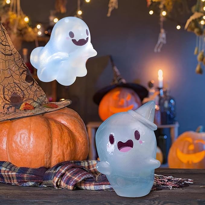 32 Sets Halloween Mini Ghost Figures with Box, Glow in The Dark Mini Resin Ghosts, Luminous Ghost Miniature Resin Figurines for Halloween Party Favors (1PCS A)