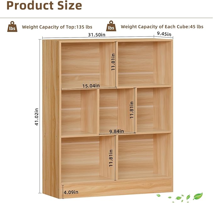 LEYAOYAO 7 Cube Bookshelf with Base,3 Tier Mid-Century Modern Natural Bookcase,Standing Wide Bookshelves Storage Organizer Shelf,Rustic Wood Display Cabinet Book Shelves for Bedroom,Living Room,Office