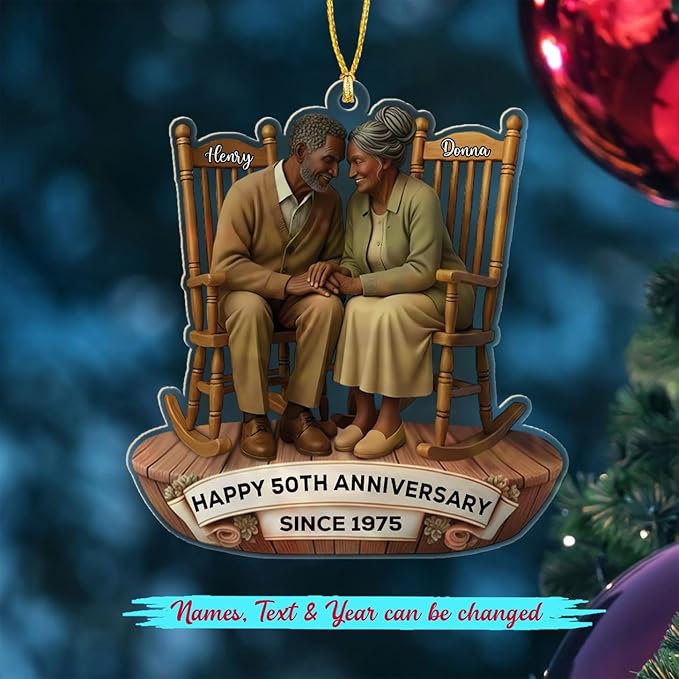 Happy 50th Anniversary Ornament Gift for African American Mr & Mrs Grandparents, Personalized 50 Years Together Christmas Ornament 2025, Customized Text/Year & Names Ornaments for Wedding Anniversary