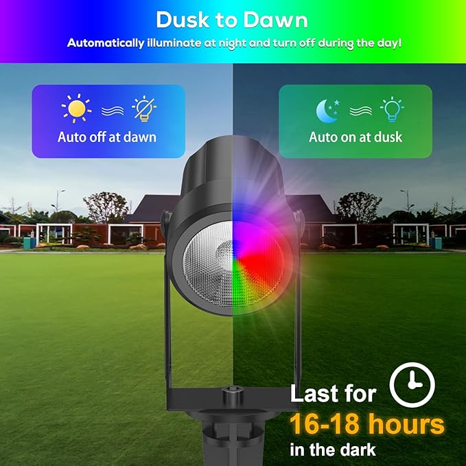 ZYAN Solar Powered Landscape Spotlights Outdoor Waterproof IP65, RGBW Colored Spotlights for Garden Yard, Auto On/Off Remoto Control Spot Lights for Plant, Tree, Patio, Path, Lawn, Wall (8 Pack)
