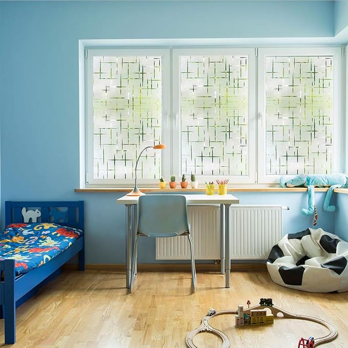Finnez Frosted Window Film Non-Adhesive, Frosting Privacy Film for Glass Windows, Self Static-Cling Decorative Window Cling for Home Office UV Protection Cross Pattern 45.2 x 157.4 inches