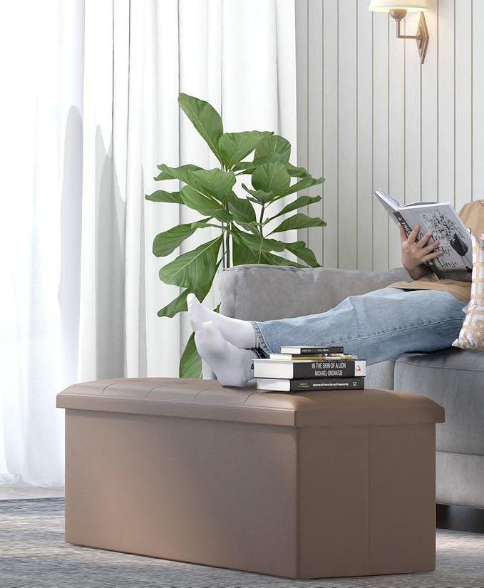 Storage Ottoman Bench, Folding Ottoman Foot Rest, End of Bed Bench,Storage Chest, for Living Room, Bedroom, Hallway, Entryway, Holds up to 700 lb (BROWN1, 43")