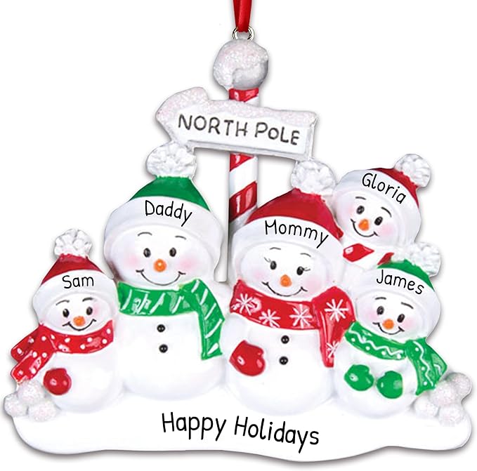 3D Frosty Snowman Family of 5 Christmas Ornament 2025 Personalized Family Christmas Ornaments 2025 | Winter Holiday Snowmen Personalized Tree Ornaments Customizable Gifts Snow People of Five Ornament