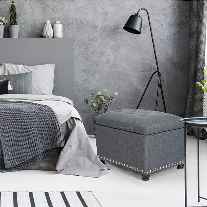 Joveco Storage Ottoman Bench Rectangular Fabric Organization Foot Rest, 24 Inch Modern Tufted Bedroom Foot Stool and Seat for Entryway, Bedroom, Living Room