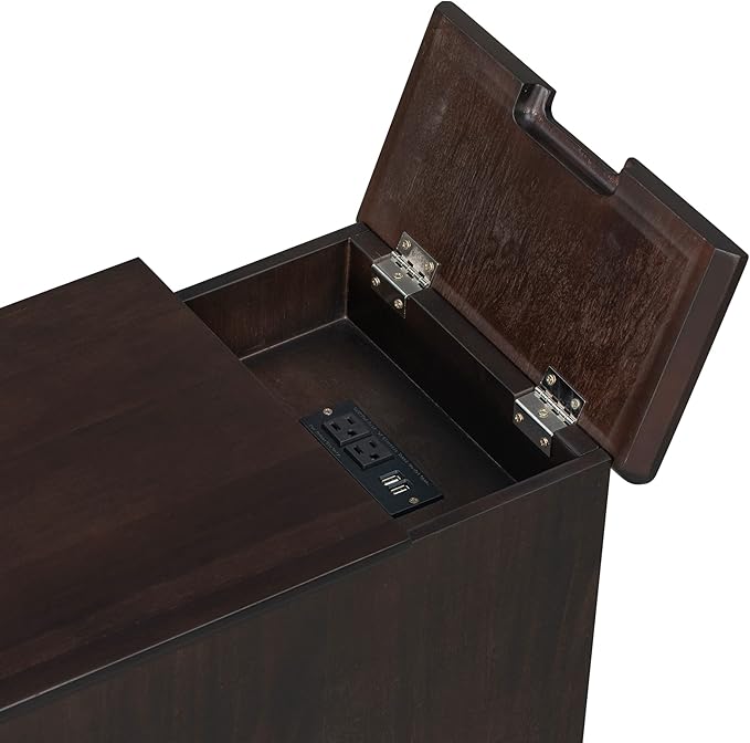 Traditional Wood End Table with Charging Station, Modern Vintage Sofa Chair Side Table Nightstand with Storage & Drawer for Living Room Bedroom, No Assembly, Antique Espresso