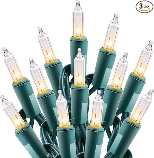 Clear Christmas String Lights 3 Pack 25 Feet 100 Counts Warm Mini Lights for Christmas Indoor Outdoor Patio Wreath Garden Wedding Party Thanksgiving Holiday Decorations, Green Wire