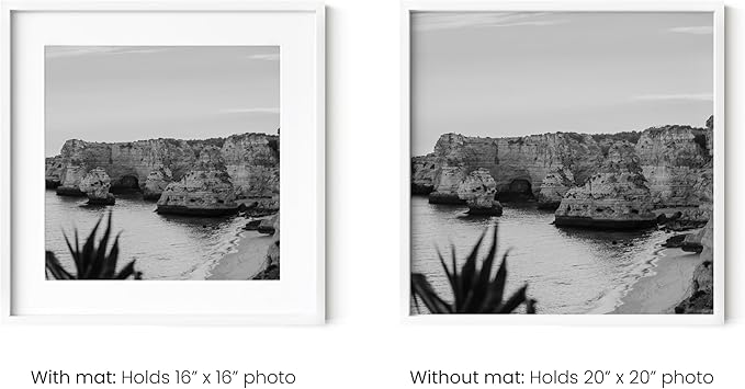 HAUS AND HUES 20x20 White Metal Picture Frames Matted to 16x16 - Features Premium Aluminum & Hanging Hardware, Shatterproof Plexiglass - Ideal for Home, Room, Office (20x20 in, White, Set of 4)