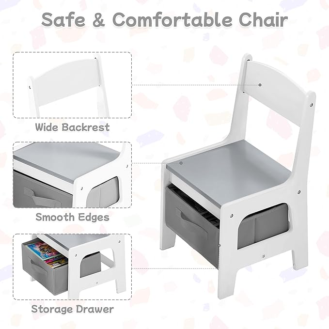 Kids Table and Chair Set, 3 in 1 Wooden Activity Table with Detachable Tabletop, Toddler Table and Chair Set with Storage Drawer, Kids Play Table for Children Art, Craft, Eating, Learning