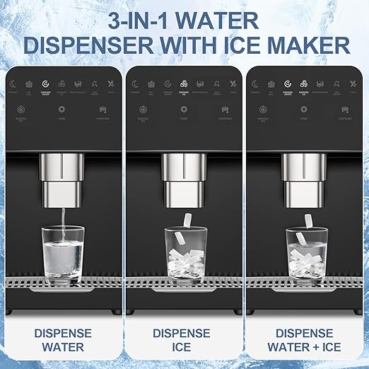 3-in-1 Nugget Ice Maker with Ice & Water Dispenser - 90Lbs/24H Pellet Chewable Ice, Self-Cleaning Countertop Stainless Steel Ice Machine for Commercial, Office, Kitchen, Party (Quiet Operation)