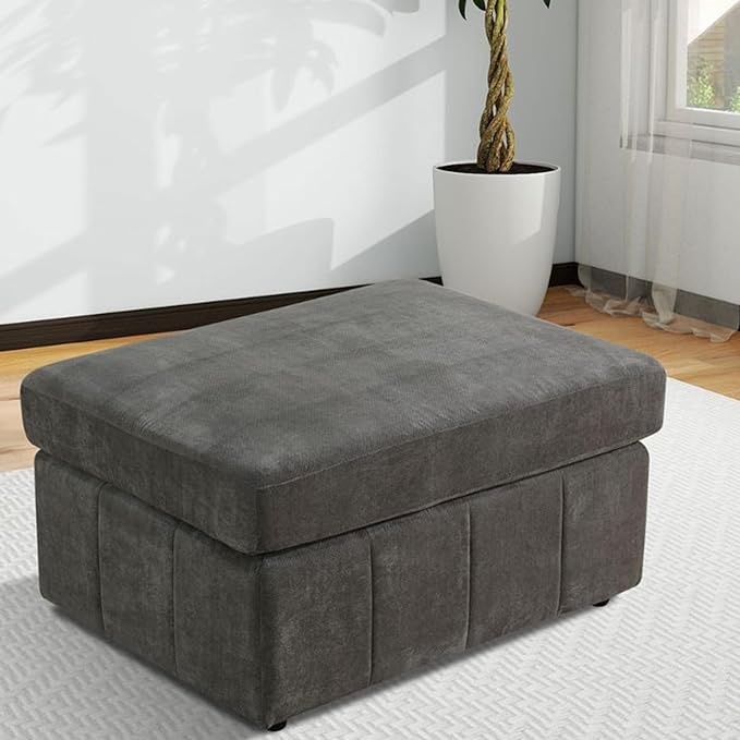 Ottoman Rectangular Storage Ottoman Bench, Flannel Footrest Stool Footstool with Lid for Living Room, Bedroom, Entryway, Gray, 38"x29"x22"