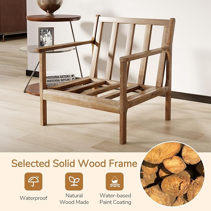 Giantex Mid Century Modern Accent Chair, Wooden Arm Chair w/Solid Wood Frame, Removable Seat Cushion & Pillow, Vintage Comfy Reading Chair for Living Room, Bedroom, Study