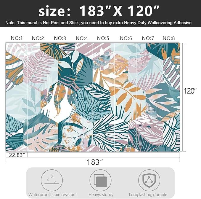 '-Abstract Geometry Botanical Banana Leaf Fabric Wallpaper Living Room Bedroom Bathroom Tropical Plant Leaf Large Wall Mural- 183"x120"（ not Peel and Stick）