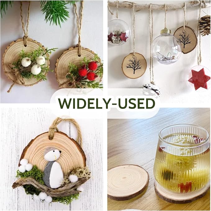 Falling in Art 2.3-3.1 Inches Natural Wood Slices Set for Crafts - 25Pcs Round Wood Discs with Pre-drilled Hole for DIY Projects, Christmas Ornaments and Wedding Decoration