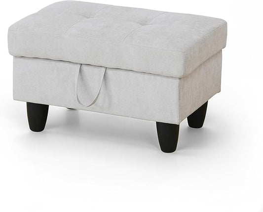 Ottoman Rectangular Storage Ottoman Bench, Flannel Footrest Stool Footstool with Lid for Living Room, Bedroom, Entryway, Khaki, 28.5"x19"x17.5"