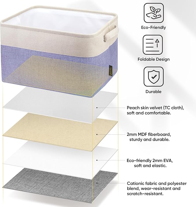 BALEINE 1 Pack Fabric Storage Bins for Shelves, Linen Storage Baskets for Organizing, Decorative Closet Bins for Clothes, Home (Lavender, 12"x8"x8")