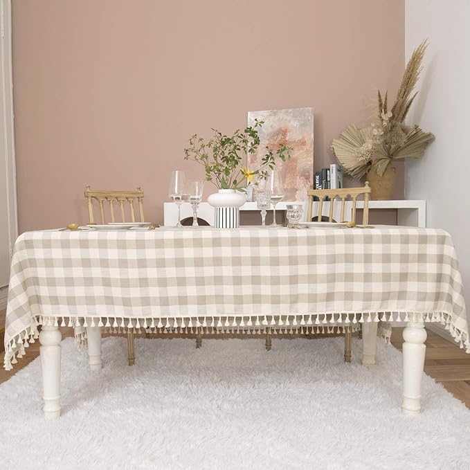 Farmhouse Checkered Square Tablecloth-Cotton Buffalo Plaid Tablecloth for Fall Winter Thanksgiving Christmas Kitchen Dining Restaurant Decor (55x55, Gray Khaki)