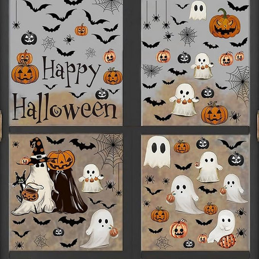 Halloween Ghost Window Clings for Glass 6 Sheets Cute Window Decals Spooky Window Stickers Pumpkin Spider Windows Cling for Halloween Fall Party Home School Office Glass Supplies Decorations