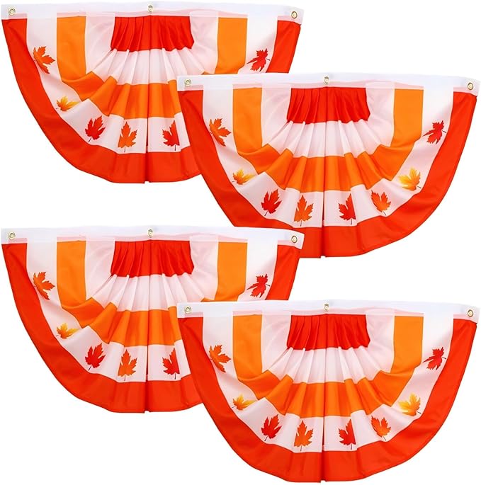 4 Pcs Fall Bunting Outdoor Flag for Outside 3 x 1.5 ft Fall Banner Leaf Pattern Hanging Pleated Bunting Fan Flag Autumn Thanksgiving Outdoor Decorations for Holiday Party