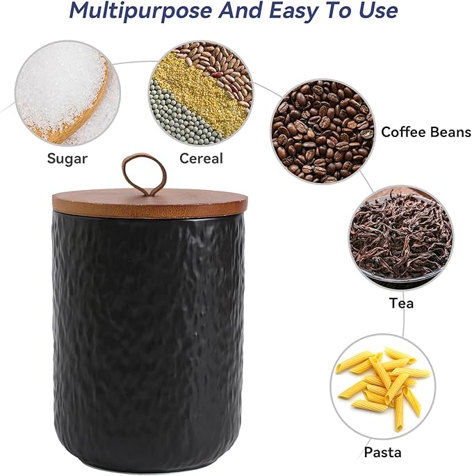 Kitchen Canisters for Countertop, Ceramic Coffee Canisters with Airtight Lids Food Storage Jars Sugar Container for Kitchen Counter Tea, Coffee Beans, Spice (#001Black-44oz/1300ml)