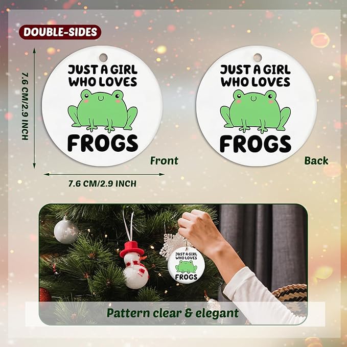 Frog Ornament, Ceramic Christmas Xmas Keepsake Decoration for Frog Lovers