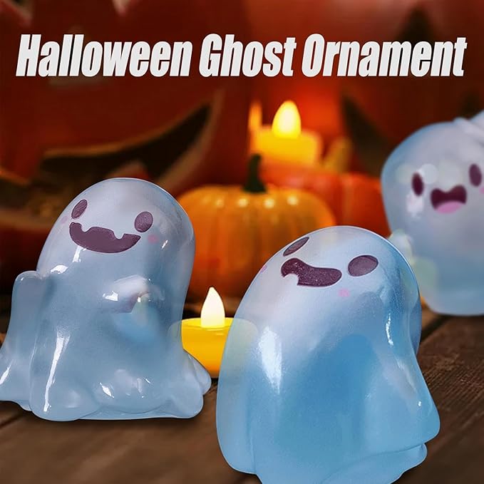 32 Sets Halloween Mini Ghost Figures with Box, Glow in The Dark Mini Resin Ghosts, Luminous Ghost Miniature Resin Figurines for Halloween Party Favors (6PCS)