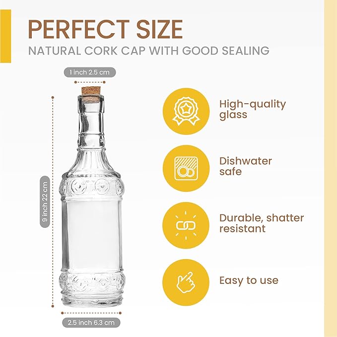 Assorted Clear Glass Bottles with Corks, 6 Pack, 2.5in X 9in, 16oz