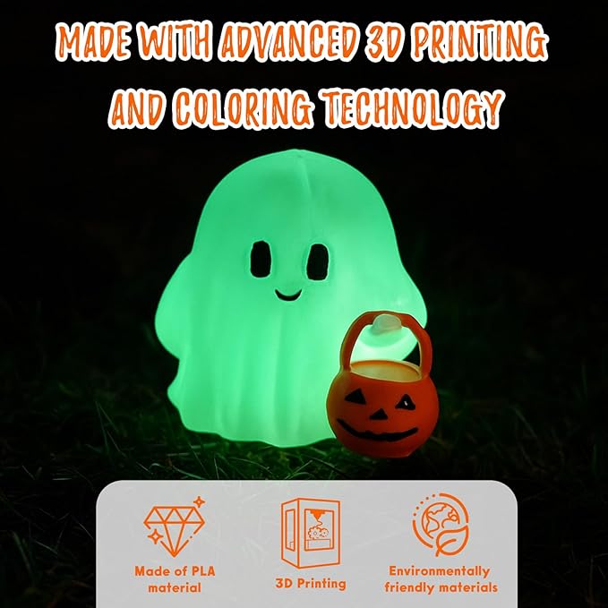 Halloween Ghost Figurine, Funny Glow in The Dark Spooky Resin Ghost with Pumpkin Basket Statue, Cute Decor for Halloween Decorations Indoor, Porch Indoor Home Decor Gifts