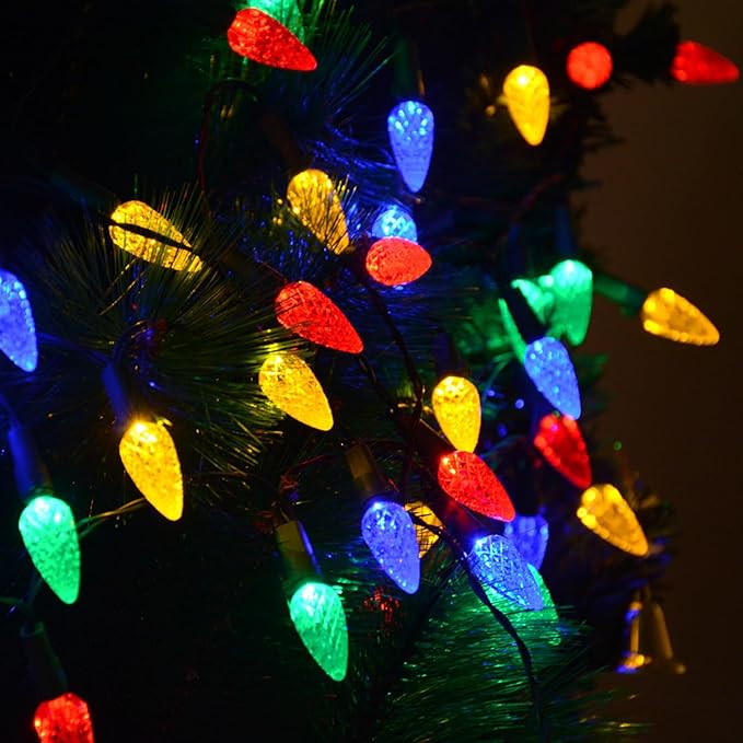2 Pack Solar Christmas Lights Outdoor C6 Strawberry String Lights, LED Christmas Fairy Lights 50 LEDs Solar Operated Rechargeable Garden Lights for Christmas Tree, Arbor Decor (Multicolor, 8 Modes)