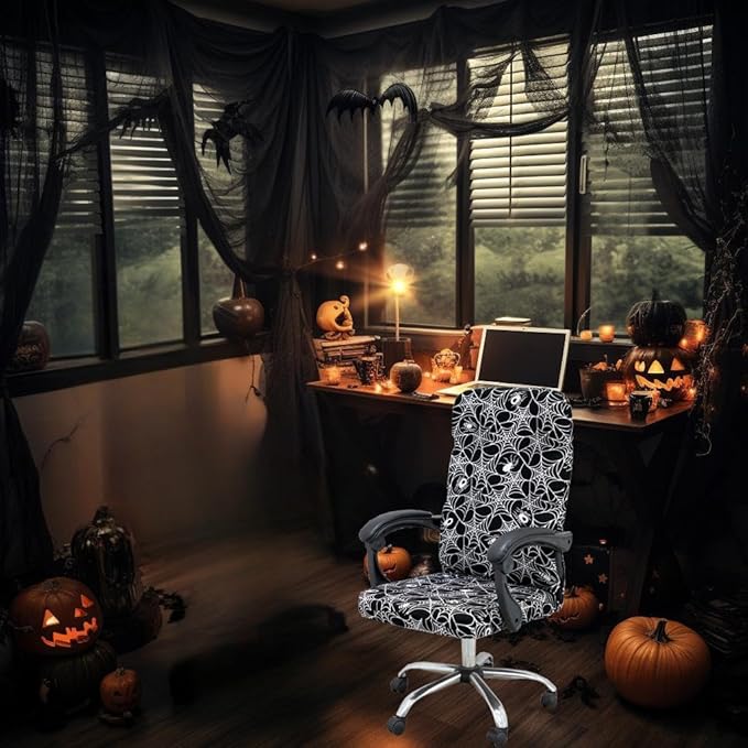Halloween Office Chair Covers Gothic Spider Web Spooky Spider on Black Horror Theme Print Stretchable Slipcover for Modern Simplism Style High Back Boss Chair (No Chair)(Halloween02, L)…