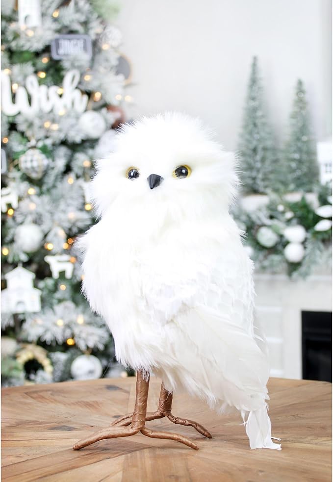 Fake Stuffed Owl Figure, 11-Inch Tall Bird for Craft, Halloween Prop or Christmas Tree Topper Use