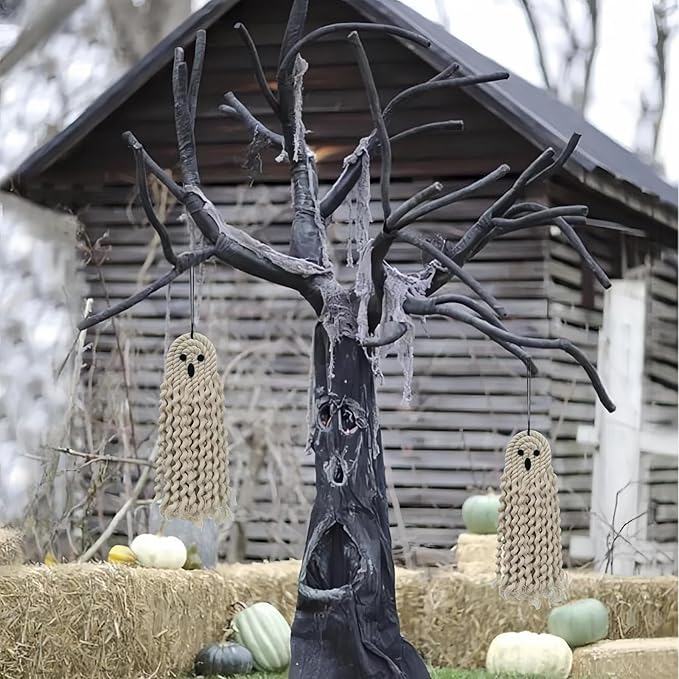 Handmade Cute Ghost Halloween Decor, Halloween Decorations Indoor & Outdoor Party, 14 inch Fall Decor Hanging Ornaments for Home Front Door, Window, Wall, Yard, Tree, Car, Garage Door