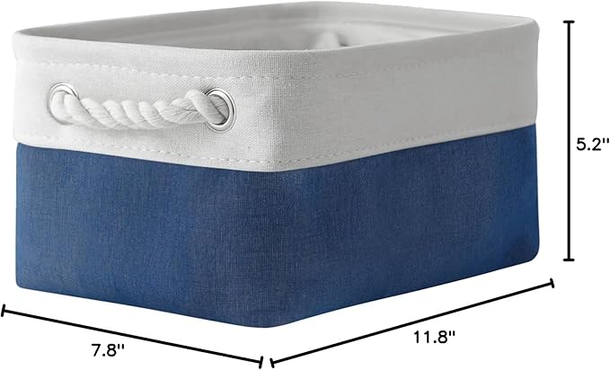 TheWarmHome Storage Bins for Shelves - 12x8x5.2 inch 1 Pack Baskets for Gifts Empty, Fabric Storage Cubes for Closet Organizing Dog Gift Cloth Toy (White & Jean Blue)