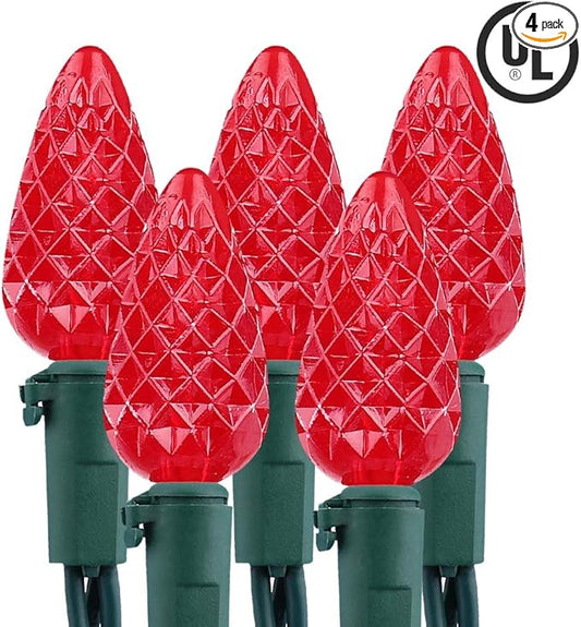 Brizled Upgraded Faceted C5 LED Red Christmas Lights, 100 LED 33ft Christmas tree Lights, 120V UL Certified Christmas Lights Set Connectable for Xmas Patio Party Roof Holiday Indoor Outdoor Decoration