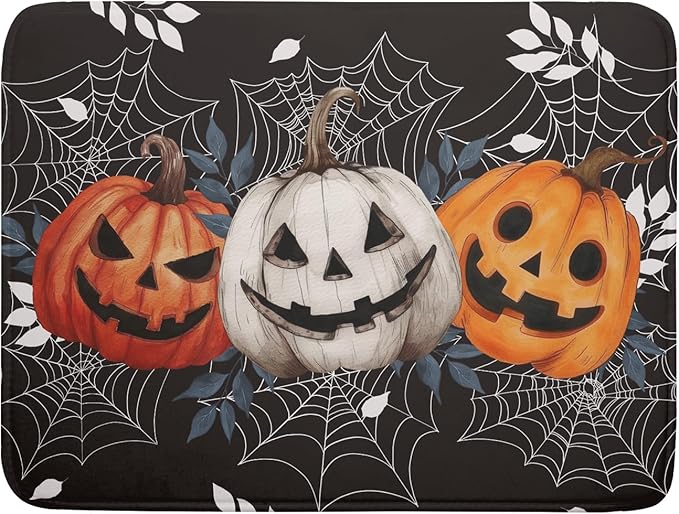 Halloween Dish Drying Mat for Kitchen Counter Spooky Pumpkins Spiderweb Super Absorbent Reversible Microfiber Kitchen Countertop Protector Dishes Pad Large 18x24 inch