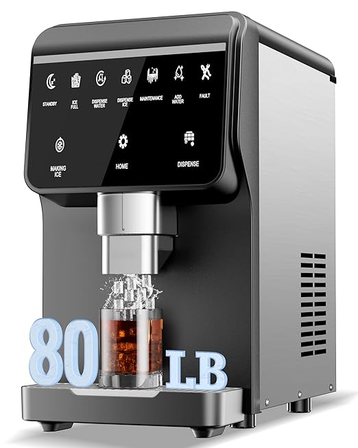 Nugget Ice Maker Machine 80LB/24H, Ice Makers Countertop 6 LB Ice Storage, Chewable Pellet, Ice Water, Self-Cleaning Function for Home/Office/Party/RV
