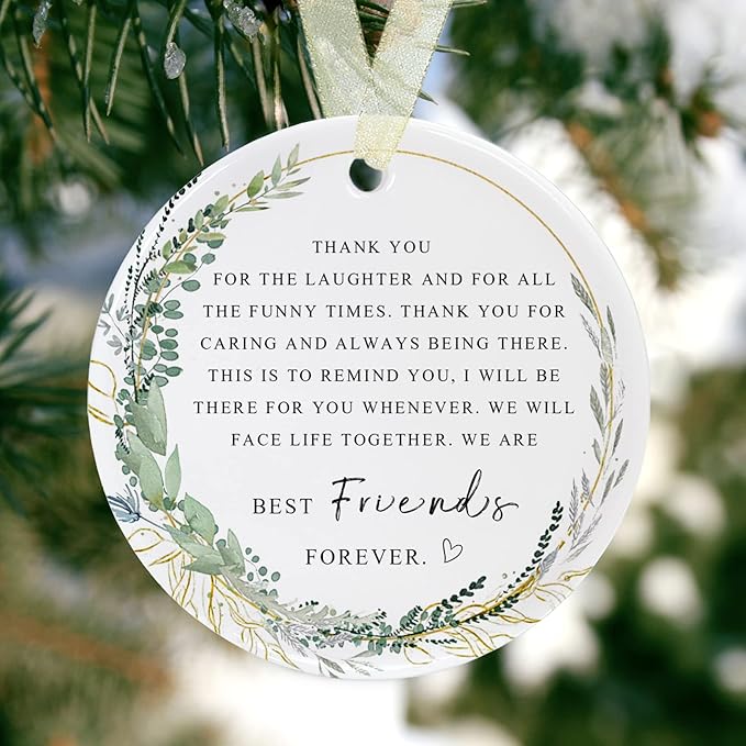 Friend Ornaments 2025 Best Friend Ornament Christmas Friendship Besties Forever Ornament Friends Tree for Graduate Best Friend Ever Double-Sided Printing Ceramic (2.9"