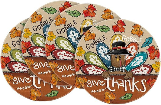 Artoid Mode Turkey Give Thanks Thanksgiving Placemats Set of 4, 15 Inch Seasonal Autumn Round Table Mats for Dining Decoration