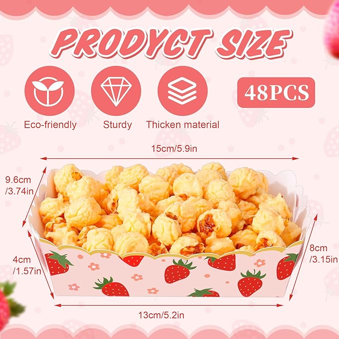 48 Pcs Strawberry Paper Food Trays for Strawberry Party Decoration Berry Food Boat Nacho Trays Disposable Snack Holder for Berry First Birthday Baby Shower Party Supplies
