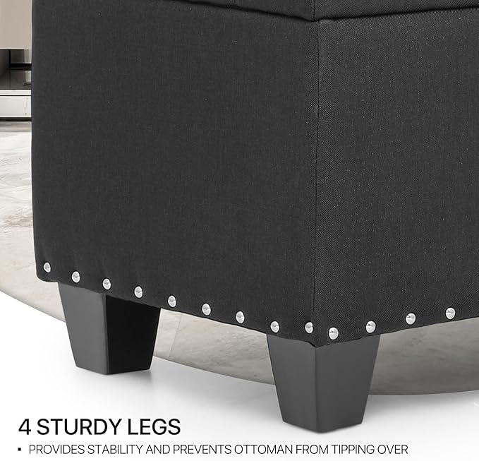 MoNiBloom 42 Inch Long Ottoman with Storage, Black Linen Foot Stool Upholstered Foam Padded Rectangular Fabric Tufted Bench Footrest for Living Room Bedroom Entry with 300 Lbs Capacity